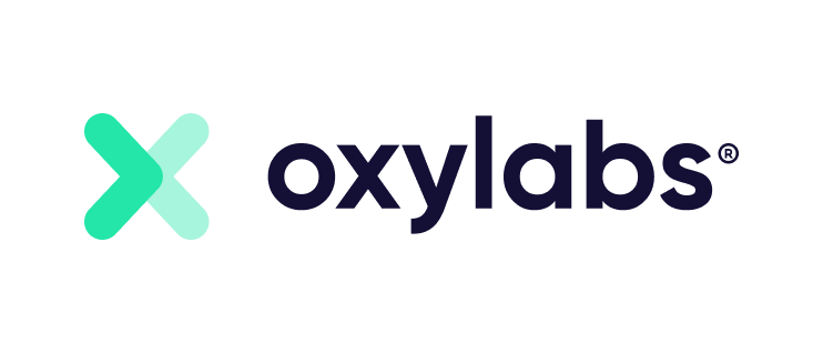 OxyLabs logo with a cyan 'X' and black text on a white background.