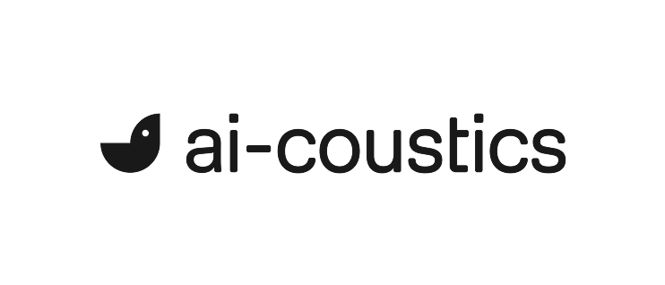 Logo with a bird icon and the words 'ai-coustics'.